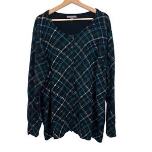 Jessica London Women's Size 30/32 Black Plaid Button Front‎ Cardigan Sweater